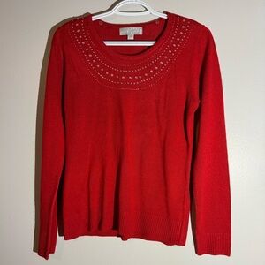 Red Carolyn Taylor Sweater with silver gems Small Long Sleeve Top